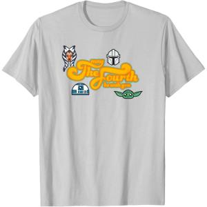 imageStar Wars The Mandalorian May The Fourth Character Icons TShirtSilver Grey