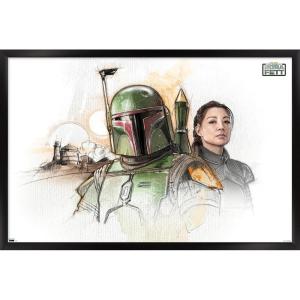 imageTrends International Star Wars The Book of Boba Fett  Boba and Fennec Shand Illustrated Wall Poster 34L x 224W Premium Unframed VersionBlack Framed Version