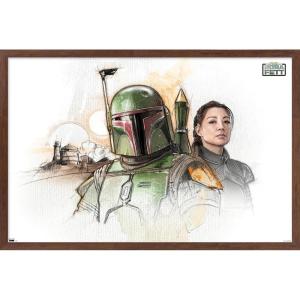 imageTrends International Star Wars The Book of Boba Fett  Boba and Fennec Shand Illustrated Wall Poster 34L x 224W Premium Unframed VersionMahogany Framed Version