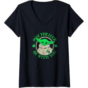 imageWomens Star Wars St Patricks Day Grogu May The Luck Be With You VNeck TShirtBlack