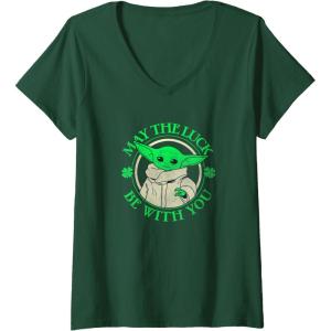 imageWomens Star Wars St Patricks Day Grogu May The Luck Be With You VNeck TShirtDark Green
