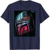 imageStar Wars The Mandalorian Neon Helmet TShirtNavy Blue