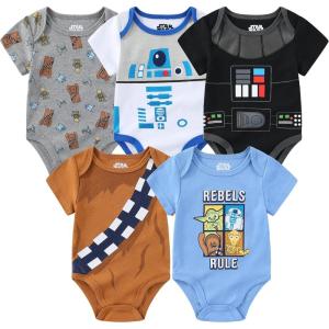 imageSTAR WARS Grogu Baby Boys 5 Pack Bodysuit Creeper Set for InfantsGrey