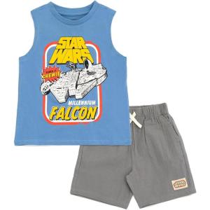imageSTAR WARS Millennium Falcon Tank Top and Shorts Outfit Set Toddler to Big Kid Sizes 4T  1820Blue  Gray