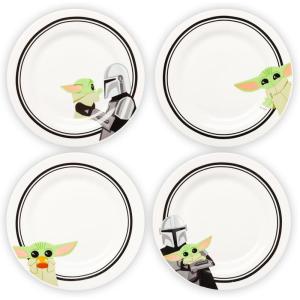 imageSilver Buffalo Star Wars The Mandalorian and The Child Baby Yoda Grogu 4 Pack Rimmed Ceramic Plate Set 8 InchesThe Mandalorian