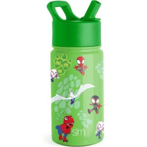 imageSimple Modern Water Bottle with Straw Lid  Marvel Spiderman 18oz Stainless Steel Cup Insulated Tumbler for Boys Girls School  Spidey Friends UniteMarvelSpidey Dino Webs