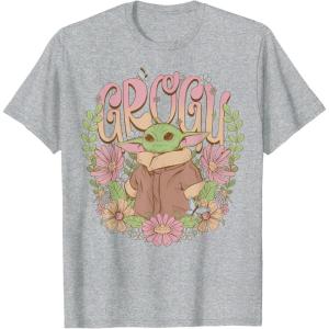 imageStar Wars  The Mandalorian Grogu Floral TShirtHeather Grey