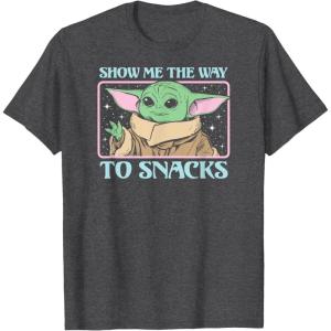 imageStar Wars  The Mandalorian Grogu Show Me The Way To Snacks TShirtDark Heather Grey