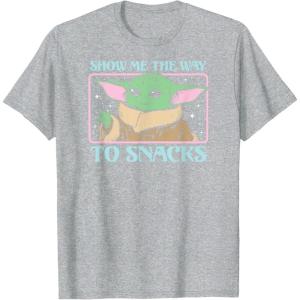 imageStar Wars  The Mandalorian Grogu Show Me The Way To Snacks TShirtHeather Grey