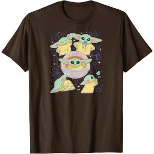 imageStar Wars  The Mandalorian Grogu Stickers TShirtBrown