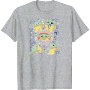 imageStar Wars  The Mandalorian Grogu Stickers TShirtHeather Grey