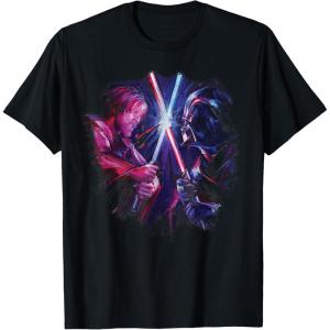 imageStar Wars ObiWan Kenobi Darth Vader Duel Painted TShirtBlack