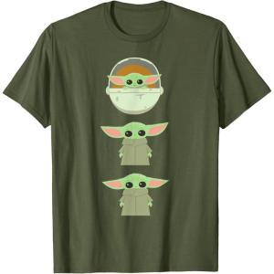 imageStar Wars The Mandalorian Grogu Trio Cartoon Poses TShirtOlive Green