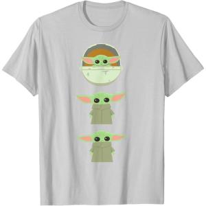 imageStar Wars The Mandalorian Grogu Trio Cartoon Poses TShirtSilver Grey