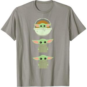 imageStar Wars The Mandalorian Grogu Trio Cartoon Poses TShirtSlate Grey