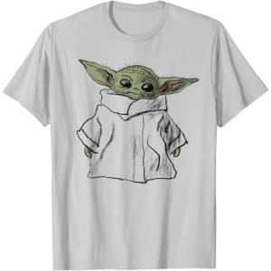 imageStar Wars The Mandalorian The Child Illustration TShirtSilver Grey