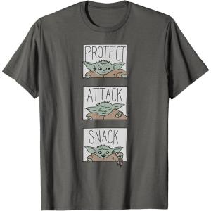 imageStar Wars The Mandalorian The Child Protect Attack Snack TShirtAsphalt Grey