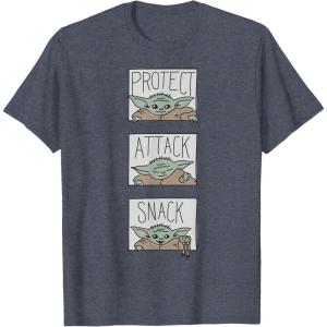 imageStar Wars The Mandalorian The Child Protect Attack Snack TShirtHeather Blue