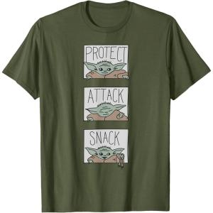 imageStar Wars The Mandalorian The Child Protect Attack Snack TShirtOlive Green