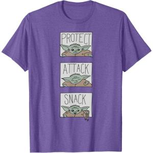 imageStar Wars The Mandalorian The Child Protect Attack Snack TShirtPurple Heather