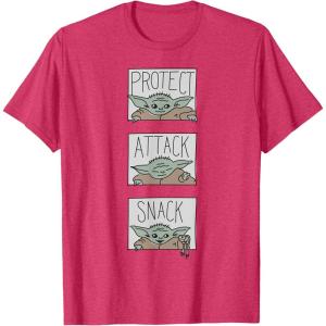 imageStar Wars The Mandalorian The Child Protect Attack Snack TShirtRed Heather