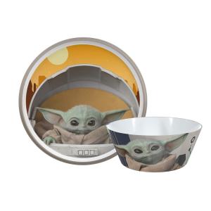 imageZak Designs Star Wars The Mandalorian Dinnerware Set Includes Plate and Bowl Made of Durable Melamine and Perfect for Kids Baby Yoda Grogu 2Piece Set BPAFree