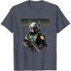 imageStar Wars The Mandalorian Boba Fett Logo Portrait R15 TShirtHeather Blue