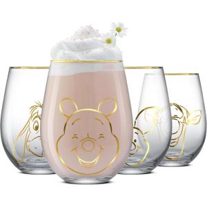 imageJoyJolt Star Wars Cosmic Color Stemless Drinking Glasses 19oz Glass Cups ft Darth Vader Stormtrooper Boba Fett R2D2  Star Wars Kitchen Glasses Set of 4 Gifts for Men Women ampamp AdultsWinnie the Pooh Gold