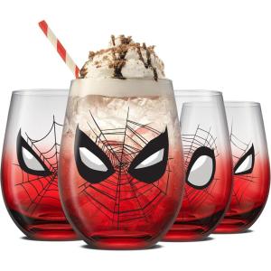 imageJoyJolt Star Wars Cosmic Color Stemless Drinking Glasses 19oz Glass Cups ft Darth Vader Stormtrooper Boba Fett R2D2  Star Wars Kitchen Glasses Set of 4 Gifts for Men Women ampamp AdultsSpiderMan