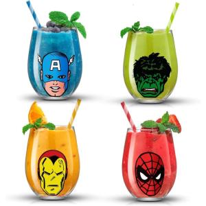 imageJoyJolt Star Wars Cosmic Color Stemless Drinking Glasses 19oz Glass Cups ft Darth Vader Stormtrooper Boba Fett R2D2  Star Wars Kitchen Glasses Set of 4 Gifts for Men Women ampamp AdultsMarvel Heroes