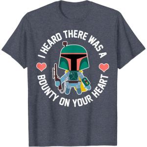 imageStar Wars Boba Fett Bounty Heart Valentines Graphic TShirt TShirtHeather Blue