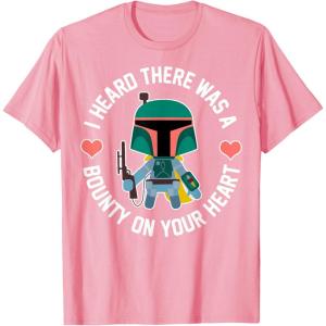 imageStar Wars Boba Fett Bounty Heart Valentines Graphic TShirt TShirtPink