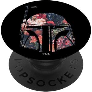 imageStar Wars Boba Fett Floral Helmet Silhouette Fill PopSockets MagSafe PopGrip for iPhoneStandard