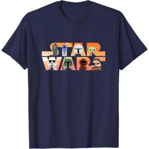 imageStar Wars Logo The Mandalorian Kawaii Characters TShirtNavy Blue
