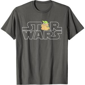 imageStar Wars Logo and The Child from The Mandalorian TShirtAsphalt Grey