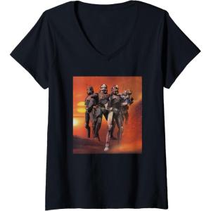 imageStar Wars The Bad Batch Hunter Wrecker Tech Crosshair Sunset VNeck TShirtBlack