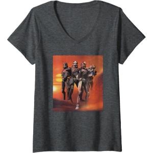 imageStar Wars The Bad Batch Hunter Wrecker Tech Crosshair Sunset VNeck TShirtDark Heather Grey