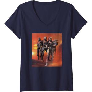imageStar Wars The Bad Batch Hunter Wrecker Tech Crosshair Sunset VNeck TShirtNavy Blue