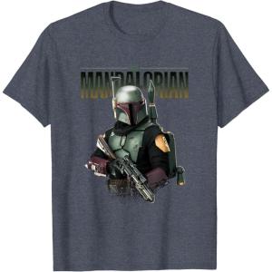 imageStar Wars The Mandalorian Boba Fett Logo Portrait R15 TShirtHeather Blue