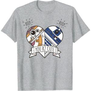 imageStar Wars Valentines Day You R2 Cute Heart Droids Logo TShirtHeather Grey