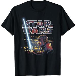 imageStar Wars Luke Skywalker Battle Scene Portrait Logo TShirtBlack