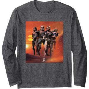 imageStar Wars The Bad Batch Hunter Wrecker Tech Crosshair Sunset Long Sleeve TShirtDark Heather Grey