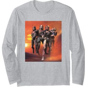 imageStar Wars The Bad Batch Hunter Wrecker Tech Crosshair Sunset Long Sleeve TShirtHeather Grey