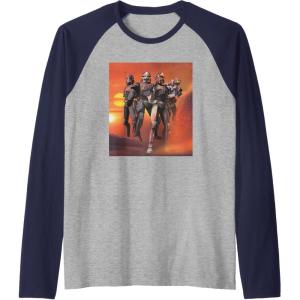 imageStar Wars The Bad Batch Hunter Wrecker Tech Crosshair Sunset Raglan Baseball TeeNavy BlueAthletic Heather