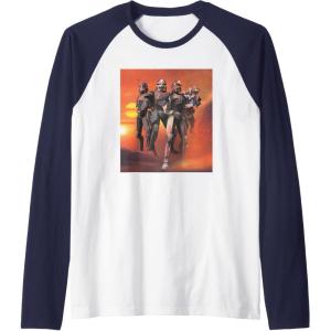imageStar Wars The Bad Batch Hunter Wrecker Tech Crosshair Sunset Raglan Baseball TeeNavy BlueWhite