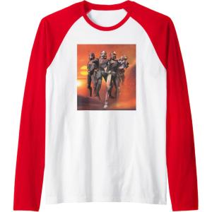 imageStar Wars The Bad Batch Hunter Wrecker Tech Crosshair Sunset Raglan Baseball TeeRedWhite