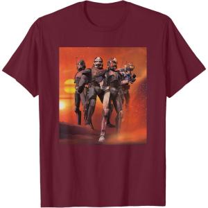 imageStar Wars The Bad Batch Hunter Wrecker Tech Crosshair Sunset TShirtBurgundy
