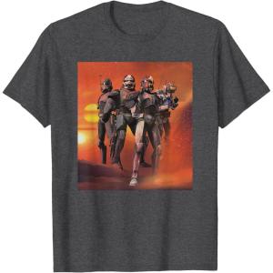 imageStar Wars The Bad Batch Hunter Wrecker Tech Crosshair Sunset TShirtDark Heather Grey