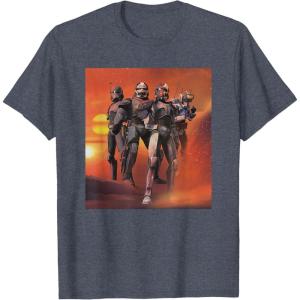imageStar Wars The Bad Batch Hunter Wrecker Tech Crosshair Sunset TShirtHeather Blue