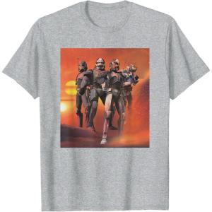imageStar Wars The Bad Batch Hunter Wrecker Tech Crosshair Sunset TShirtHeather Grey